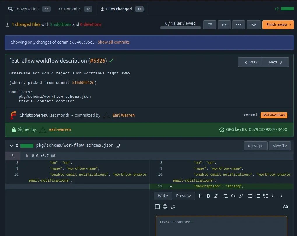 Per commit review page