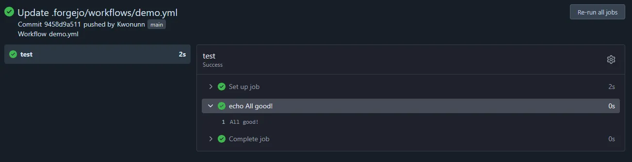 The runner output from the demo
