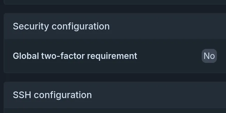 Admin panel showing global 2FA enforcement