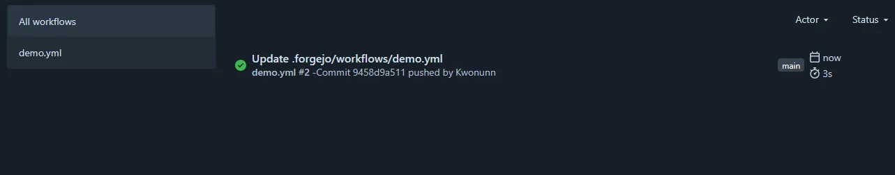 The workflow and run in the actions tab