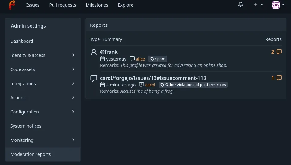 Administrative interface for abusive content reports