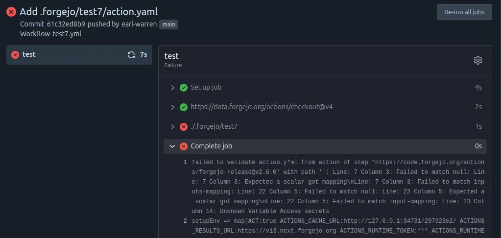 Complete job logs with schema validation errors