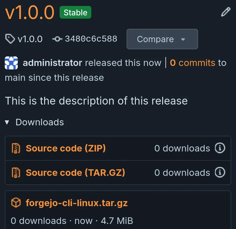 Screenshot of release, with name, description and downloads. Layout is correct and items are not overflowing