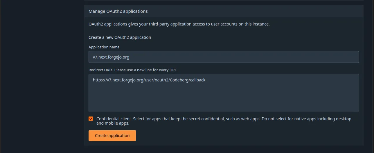 Create a new OAuth2 application