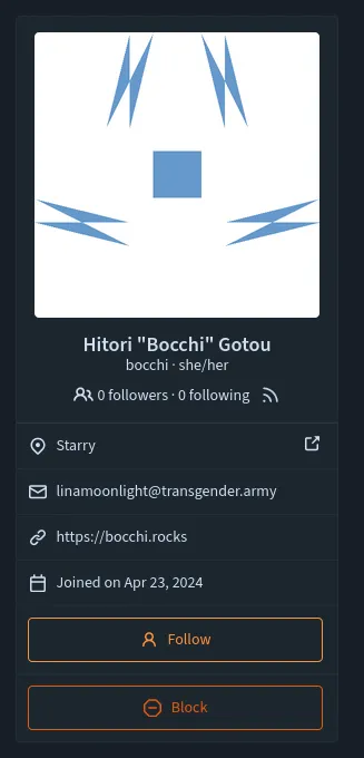 Profile card where block button is shown