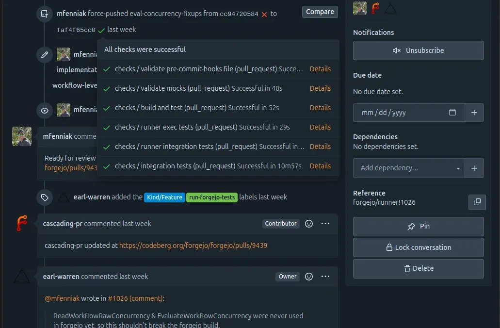 CI status in the pull request conversation page