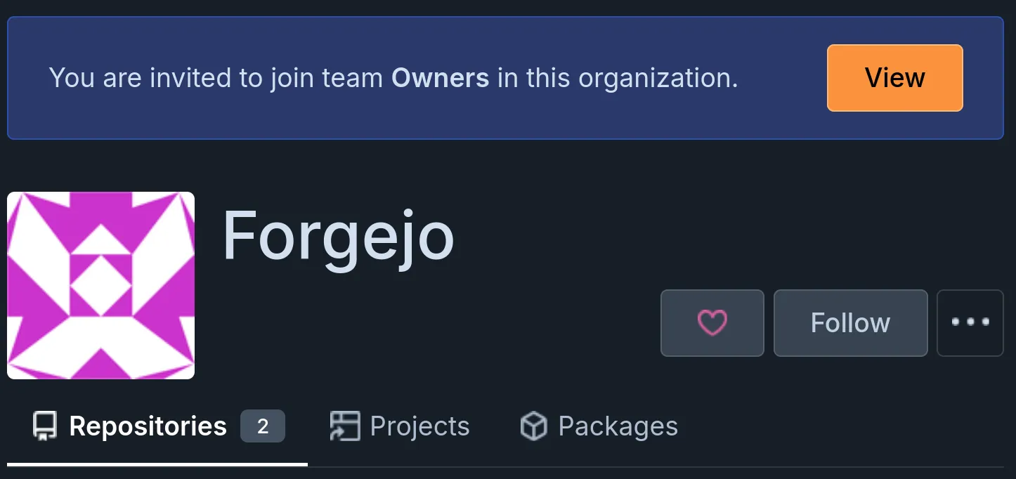 Page of organization displaying a banner with text: "You are invited to join team Owners in this organization."